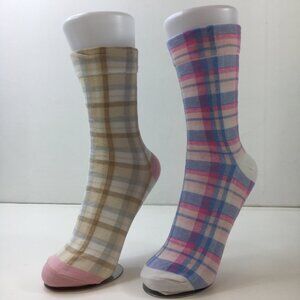 Your Missing Sock Womens Plaid Crew Socks 2 Pairs Fun Colors Pink Blue Plaid